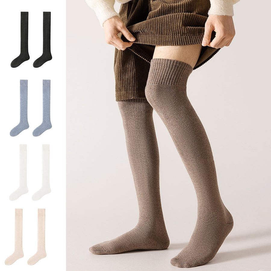 1 Pair Men Winter Stockings Solid Color Soft Breathable Long-tube High Elasticity Over Knee Length Warm Anti-slip No Image 1