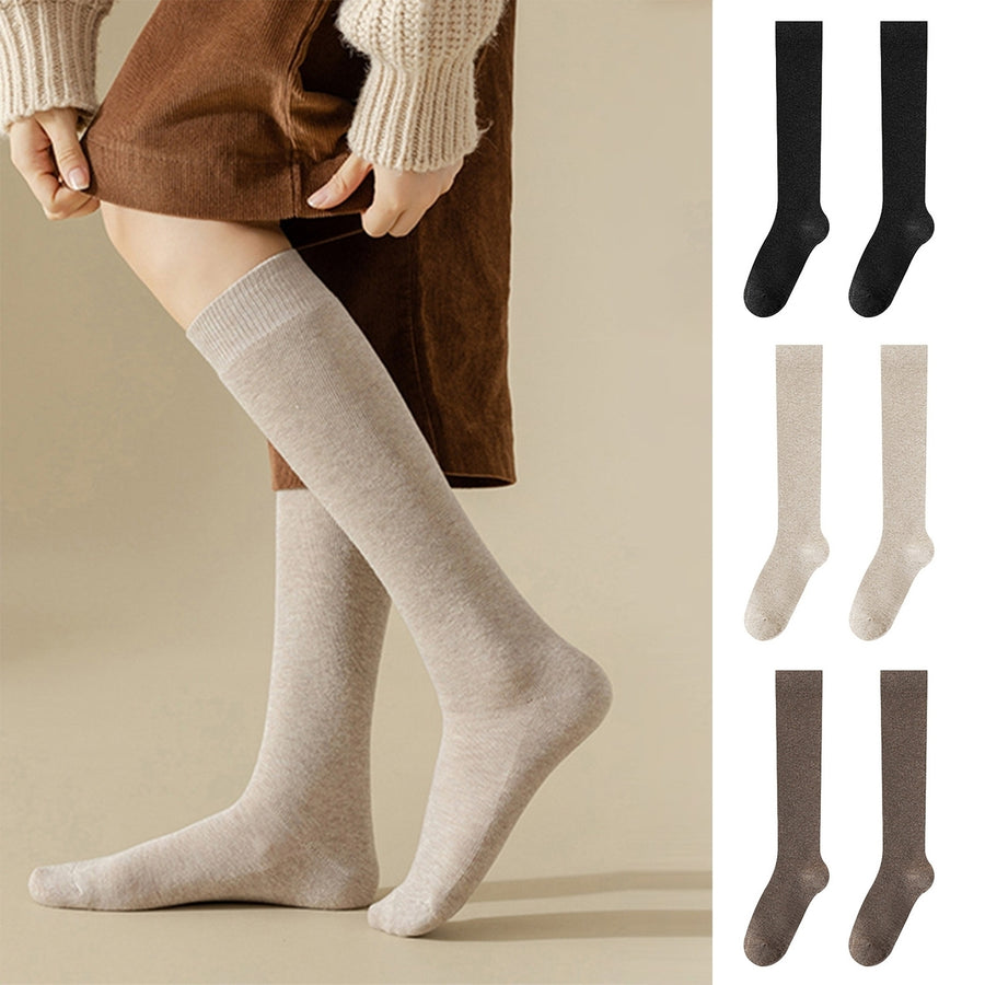 1 Pair Women Winter Stockings Soft Breathable Long-tube High Elasticity Knee Length Warm Anti-slip No Odor Japanese Image 1