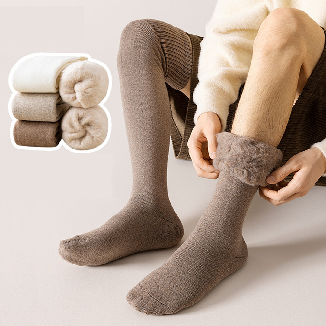 1 Pair Men Winter Stockings Solid Color Soft Breathable Long-tube High Elasticity Over Knee Length Warm Anti-slip No Image 7