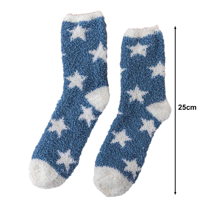 1 Pair Women Winter Socks Contrast Color Star Print Coral Fleece Soft Breathable Mid-tube High Image 10