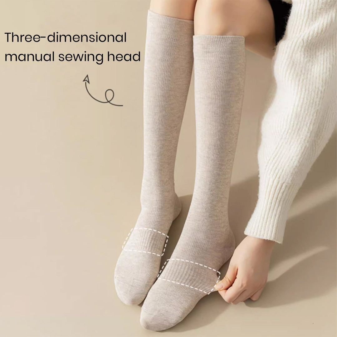 1 Pair Women Winter Stockings Soft Breathable Long-tube High Elasticity Knee Length Warm Anti-slip No Odor Japanese Image 6