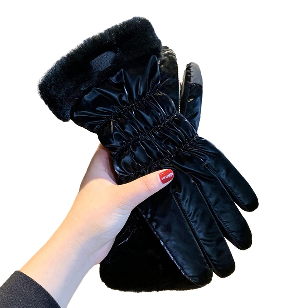 1 Pair Winter Gloves Thick Plush Lining Windproof Warm Cold Resistant Five Fingers Touch Screen Image 2