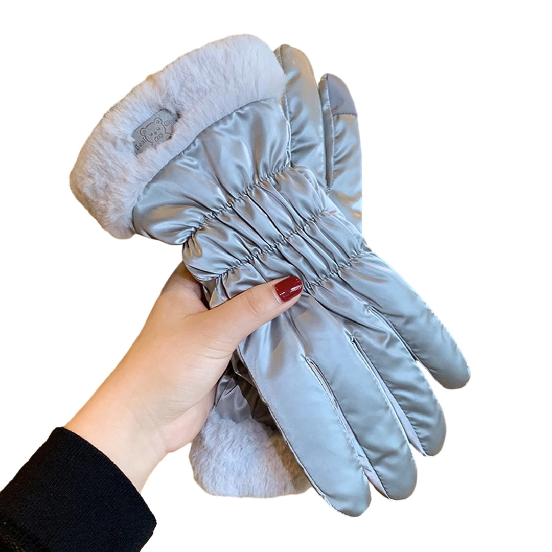 1 Pair Winter Gloves Thick Plush Lining Windproof Warm Cold Resistant Five Fingers Touch Screen Image 3