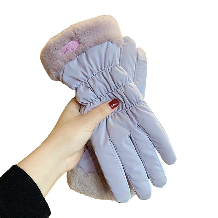1 Pair Winter Gloves Thick Plush Lining Windproof Warm Cold Resistant Five Fingers Touch Screen Image 4