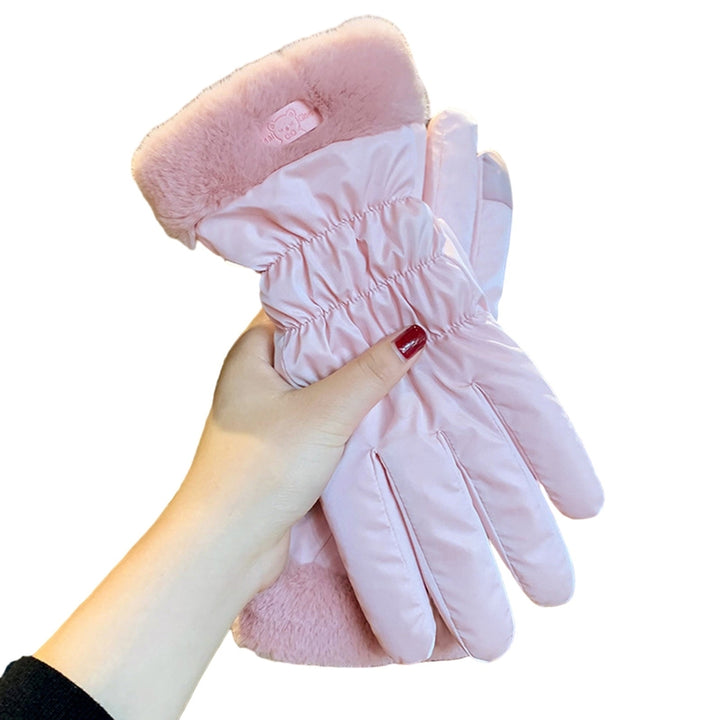 1 Pair Winter Gloves Thick Plush Lining Windproof Warm Cold Resistant Five Fingers Touch Screen Image 6