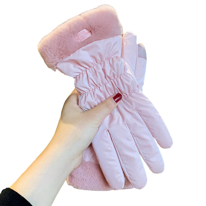 1 Pair Winter Gloves Thick Plush Lining Windproof Warm Cold Resistant Five Fingers Touch Screen Image 1