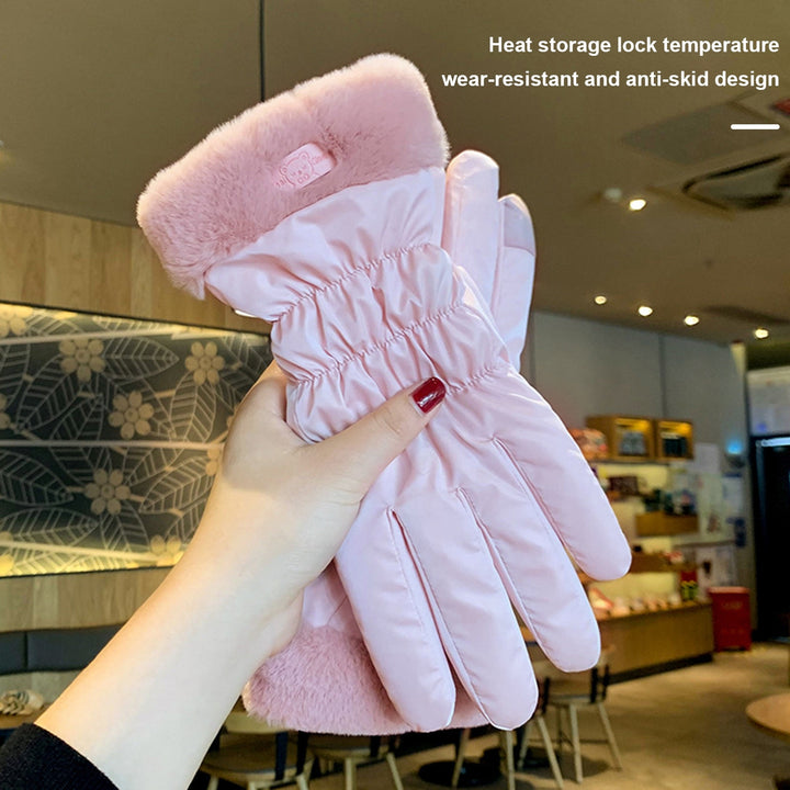 1 Pair Winter Gloves Thick Plush Lining Windproof Warm Cold Resistant Five Fingers Touch Screen Image 8