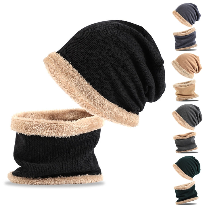 2Pcs/Set Women Men Winter Hat Scarf Set Thickened Fleece Lining Beanie Hat Neck Warmer Set Outdoor Windproof Set Image 1