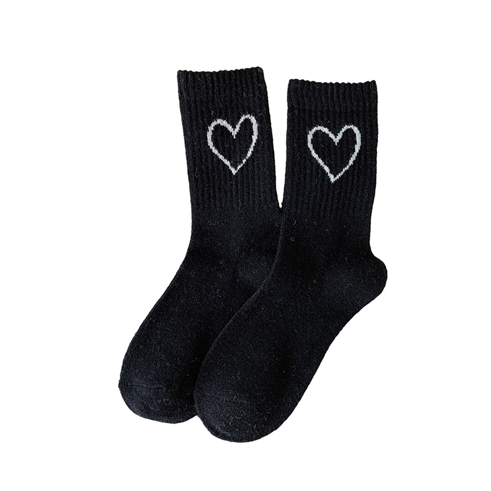 1 Pair Women Winter Socks Thick Warm Soft Elastic Heart Print No Odor Anti-slip Ankle Protection Sports Mid-tube Socks Image 2