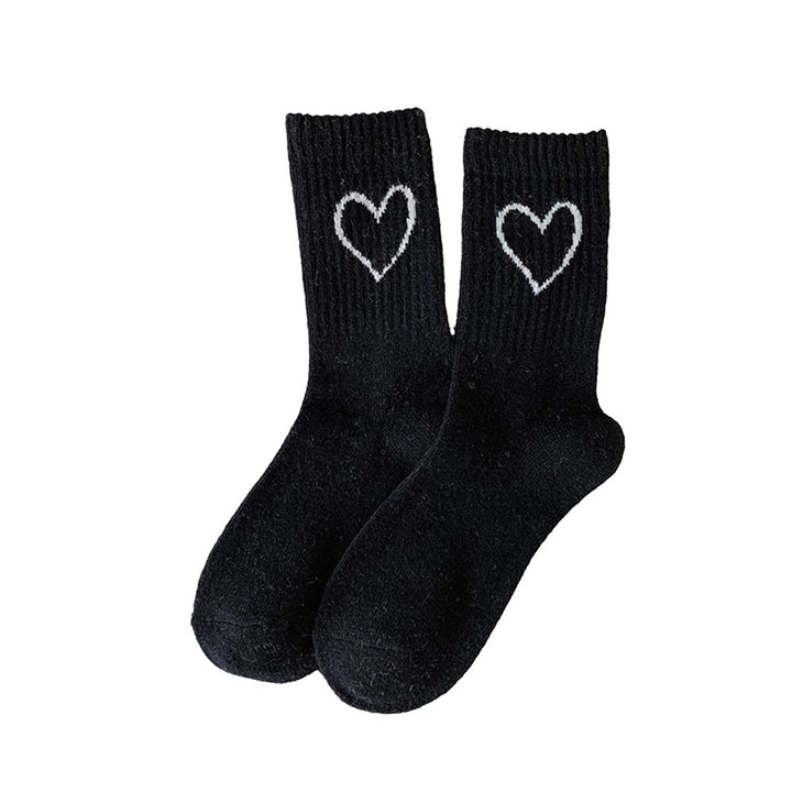 1 Pair Women Winter Socks Thick Warm Soft Elastic Heart Print No Odor Anti-slip Ankle Protection Sports Mid-tube Socks Image 1