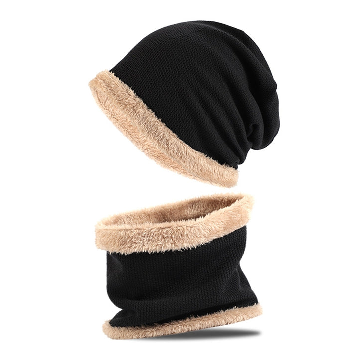 2Pcs/Set Women Men Winter Hat Scarf Set Thickened Fleece Lining Beanie Hat Neck Warmer Set Outdoor Windproof Set Image 2