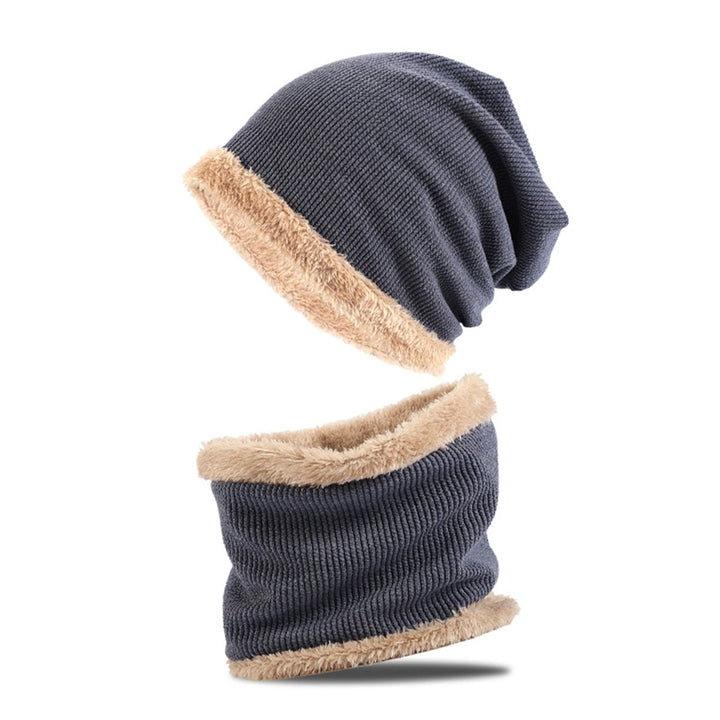 2Pcs/Set Women Men Winter Hat Scarf Set Thickened Fleece Lining Beanie Hat Neck Warmer Set Outdoor Windproof Set Image 1