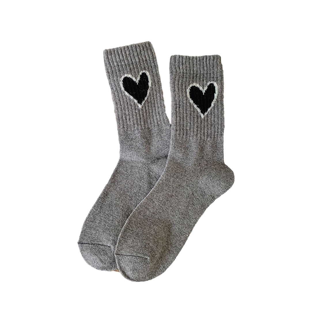 1 Pair Women Winter Socks Thick Warm Soft Elastic Heart Print No Odor Anti-slip Ankle Protection Sports Mid-tube Socks Image 4
