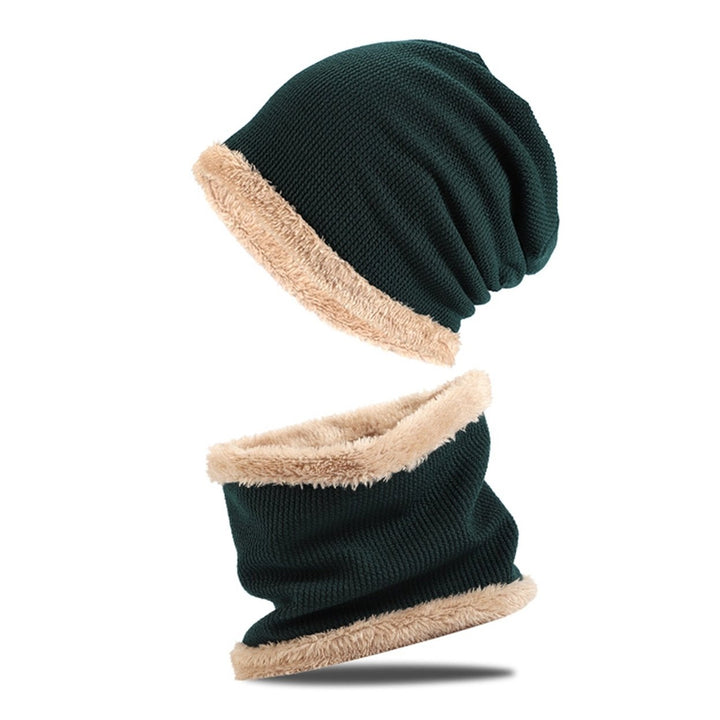 2Pcs/Set Women Men Winter Hat Scarf Set Thickened Fleece Lining Beanie Hat Neck Warmer Set Outdoor Windproof Set Image 1