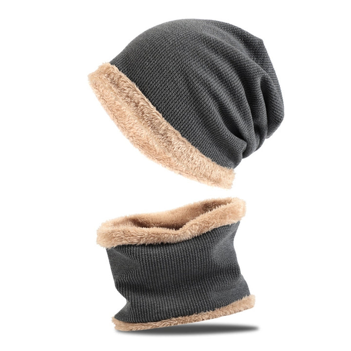 2Pcs/Set Women Men Winter Hat Scarf Set Thickened Fleece Lining Beanie Hat Neck Warmer Set Outdoor Windproof Set Image 6