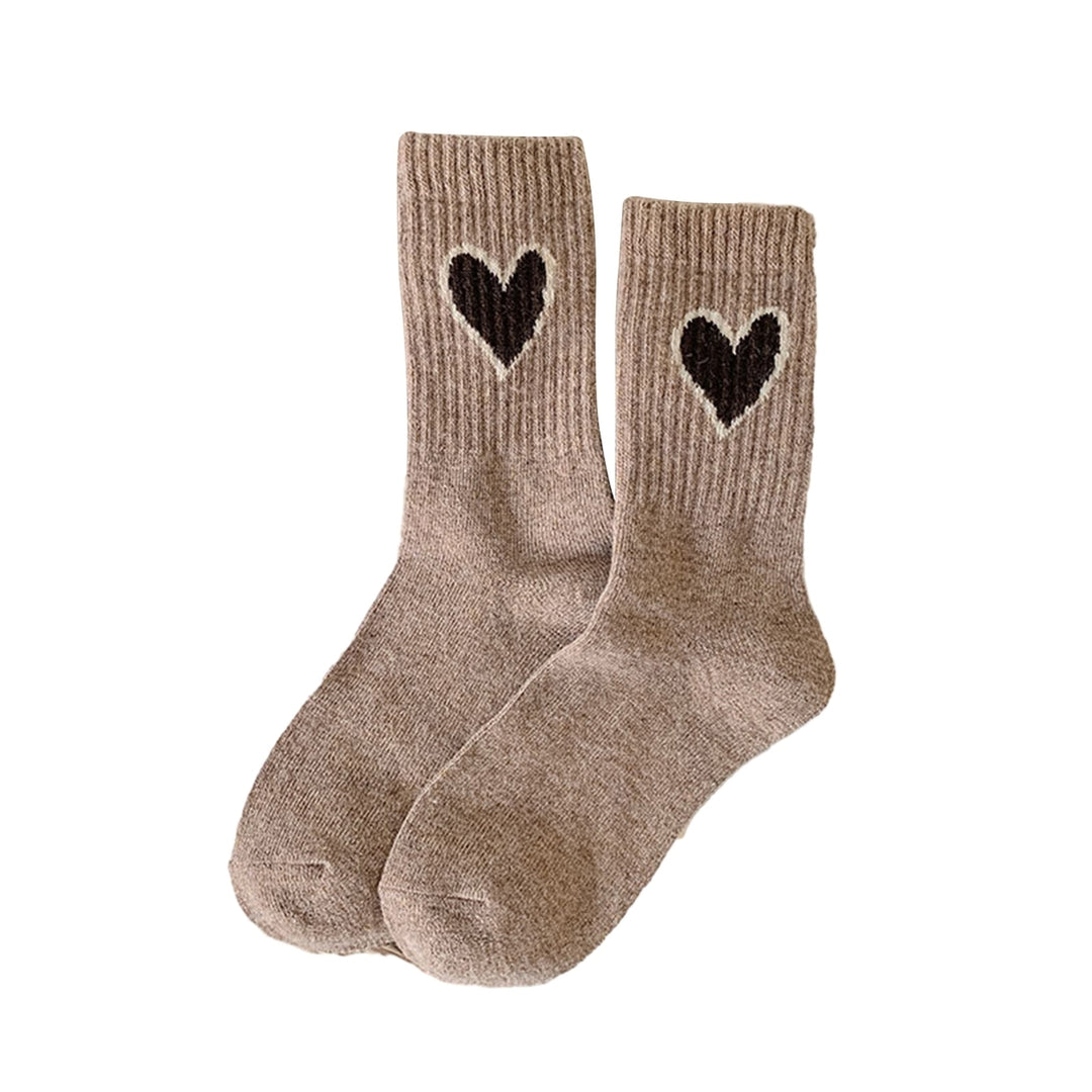 1 Pair Women Winter Socks Thick Warm Soft Elastic Heart Print No Odor Anti-slip Ankle Protection Sports Mid-tube Socks Image 6
