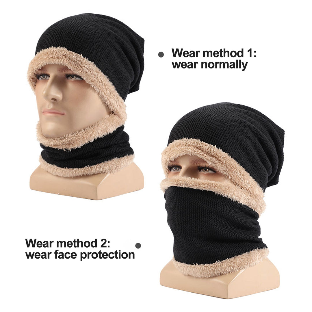 2Pcs/Set Women Men Winter Hat Scarf Set Thickened Fleece Lining Beanie Hat Neck Warmer Set Outdoor Windproof Set Image 7