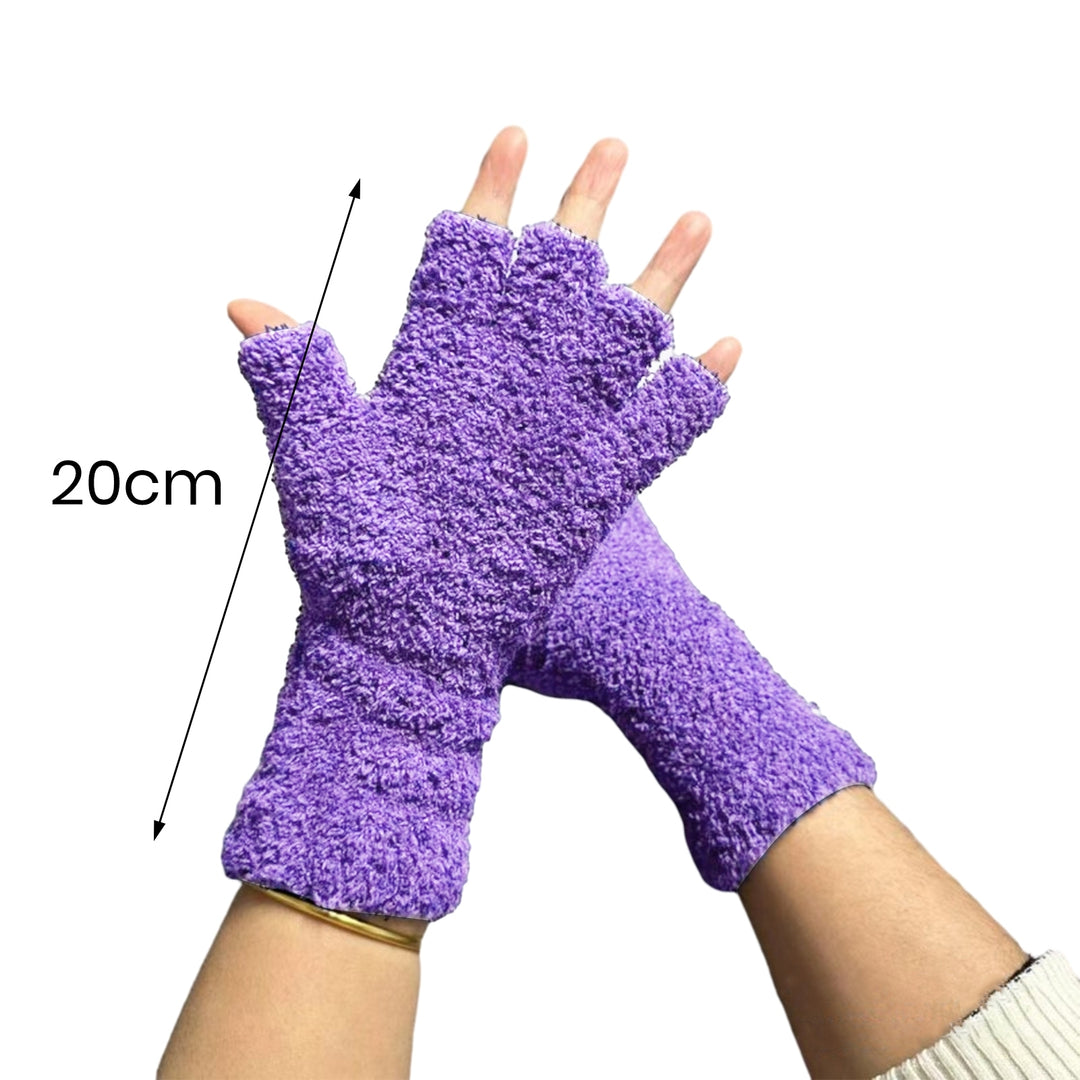 1 Pair Unisex Gloves Half-finger Thick Fleece Soft Elastic Anti-slip Warm Solid Color Cozy Windproof Image 11