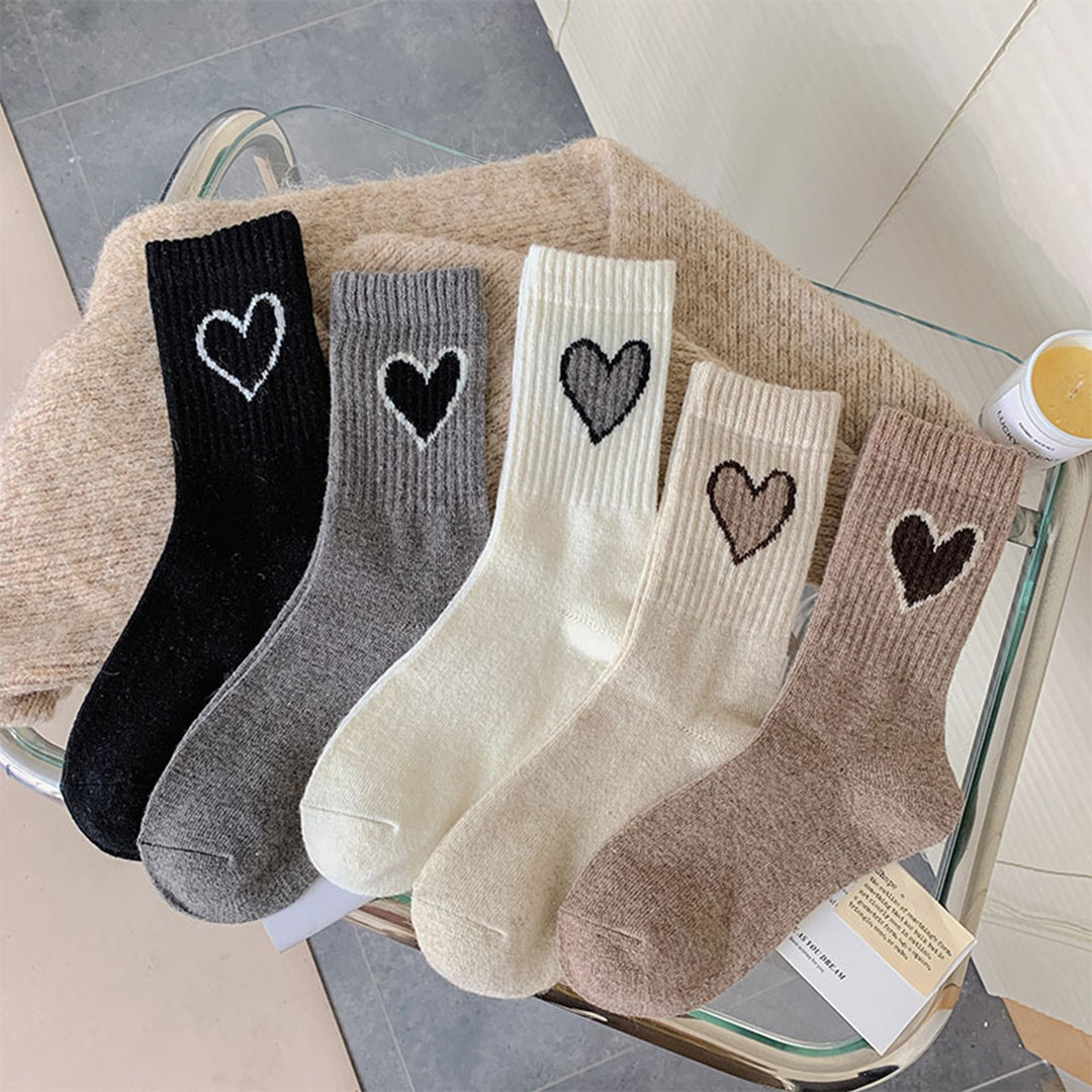 1 Pair Women Winter Socks Thick Warm Soft Elastic Heart Print No Odor Anti-slip Ankle Protection Sports Mid-tube Socks Image 11
