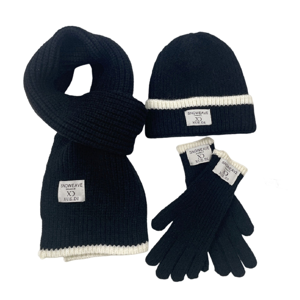 3Pcs/Set Men Women Winter Logo Print Hat Scarf Gloves Set Knit Skull Hat Touch Screen Mittens Long Scarf Set Image 2