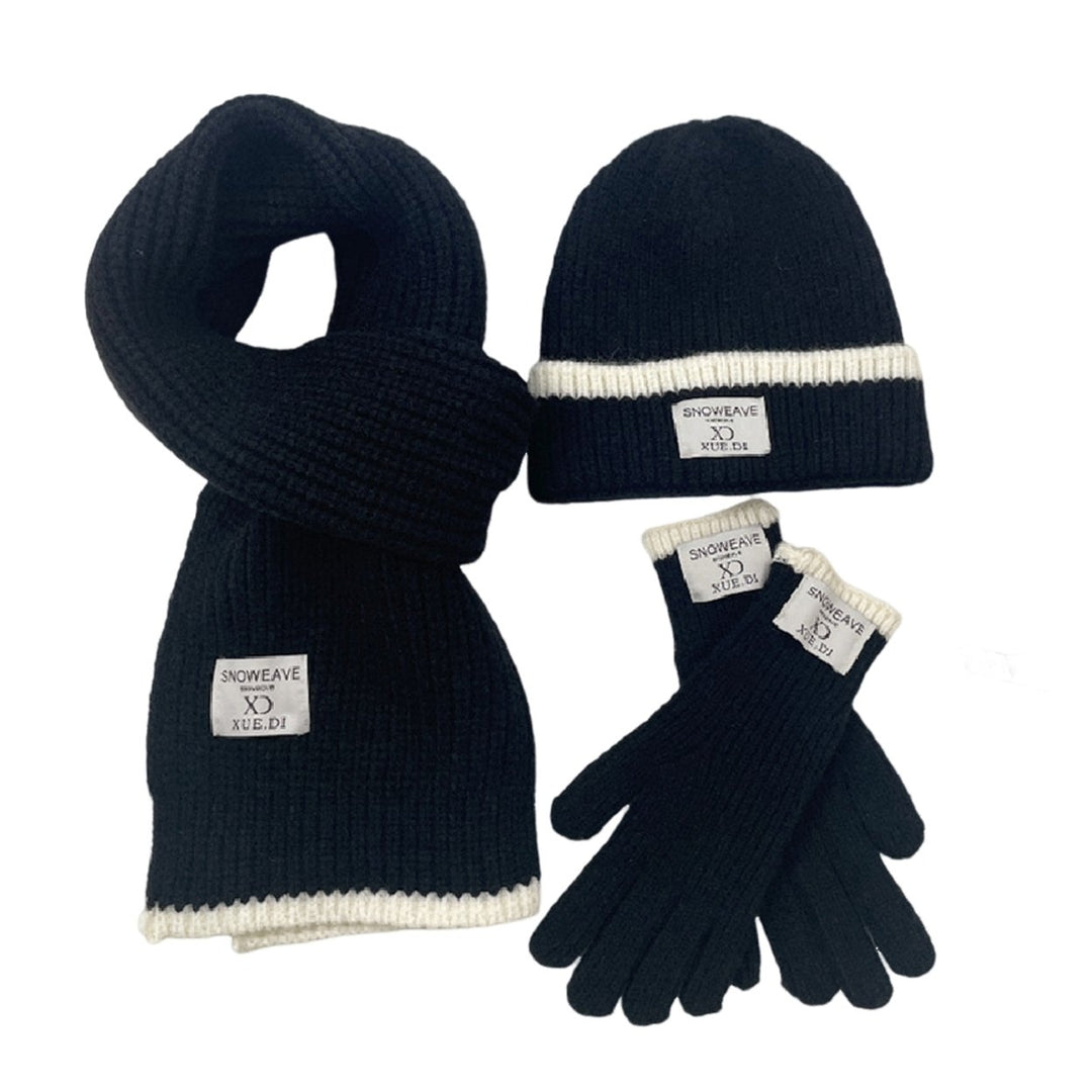 3Pcs/Set Men Women Winter Logo Print Hat Scarf Gloves Set Knit Skull Hat Touch Screen Mittens Long Scarf Set Image 1