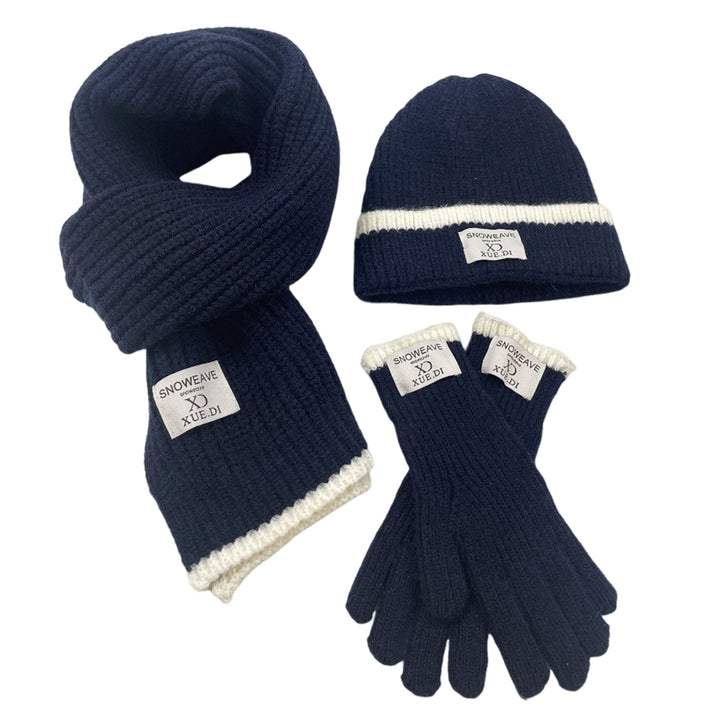 3Pcs/Set Men Women Winter Logo Print Hat Scarf Gloves Set Knit Skull Hat Touch Screen Mittens Long Scarf Set Image 7