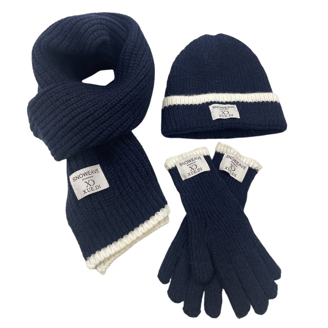 3Pcs/Set Men Women Winter Logo Print Hat Scarf Gloves Set Knit Skull Hat Touch Screen Mittens Long Scarf Set Image 1