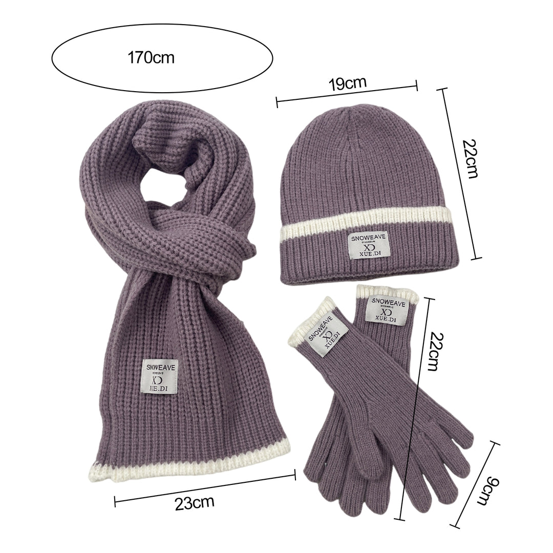 3Pcs/Set Men Women Winter Logo Print Hat Scarf Gloves Set Knit Skull Hat Touch Screen Mittens Long Scarf Set Image 11