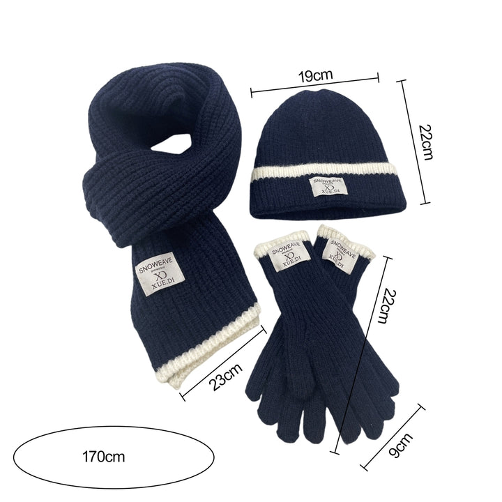 3Pcs/Set Men Women Winter Logo Print Hat Scarf Gloves Set Knit Skull Hat Touch Screen Mittens Long Scarf Set Image 12