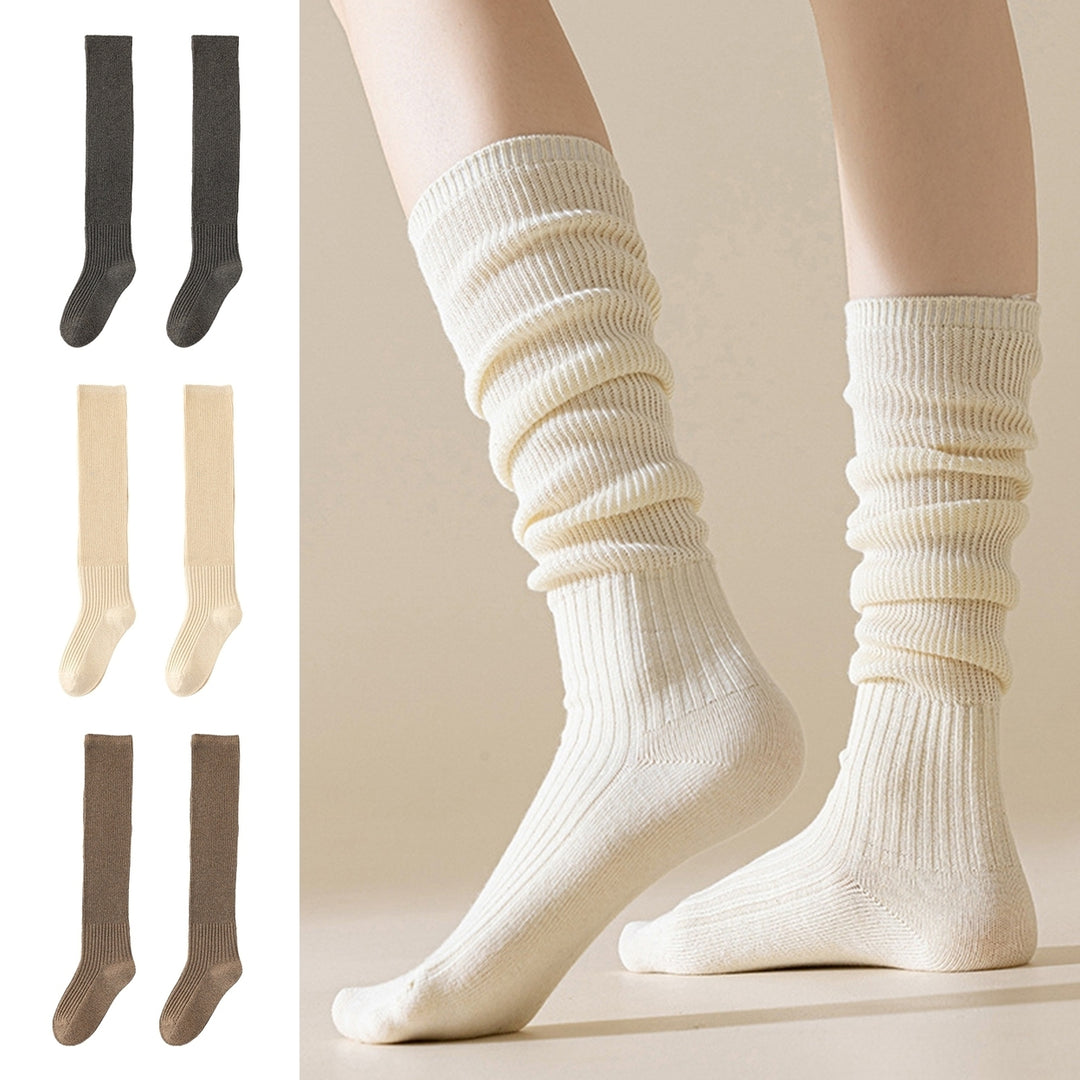 1 Pair Women Winter Stockings Thick Knitted Warm Elastic Anti-slip Cozy Absorb Sweat Anti-shrink Soft High-tube No Odor Image 1