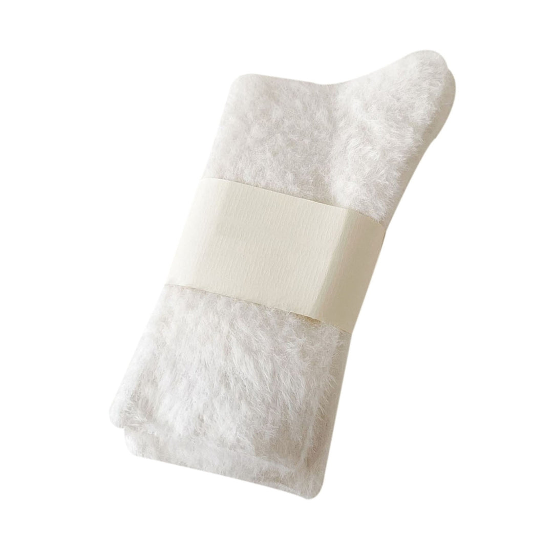 1 Pair Women Winter Socks Thick Plush Warm Elastic Anti-slip Cozy Absorb Sweat Anti-shrink Soft Mid-tube No Odor Lady Image 3