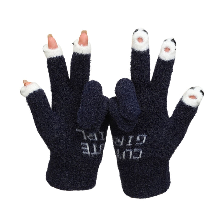 1 Pair Warm Plush Gloves Cutout Finger Tips Thick Plush Funny Cartoon Face Knitted Soft Elastic Anti-slip Warm Touch Image 7