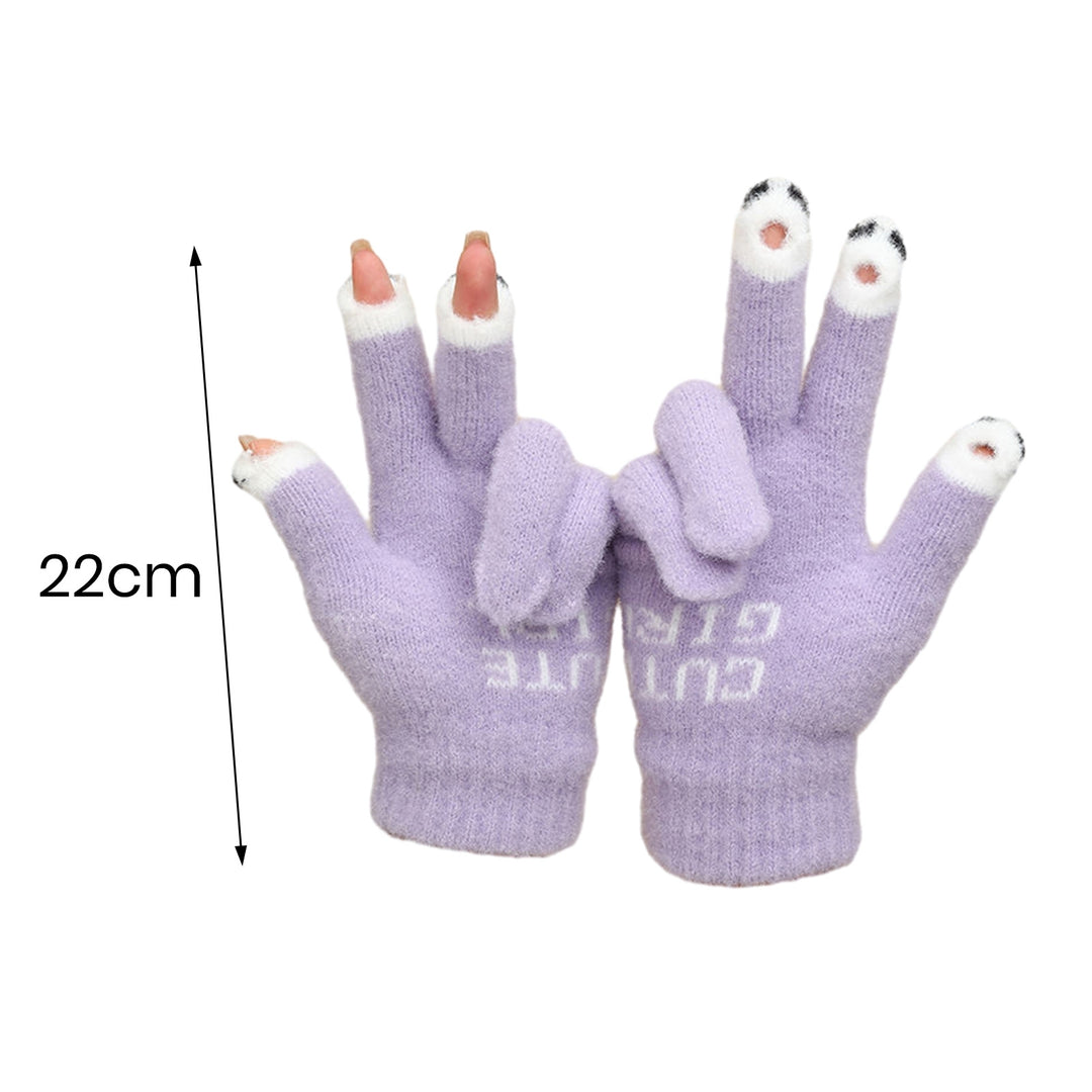 1 Pair Warm Plush Gloves Cutout Finger Tips Thick Plush Funny Cartoon Face Knitted Soft Elastic Anti-slip Warm Touch Image 11