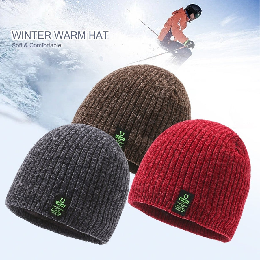 Men Autumn Winter Solid Color Knitting Hat Thickened Fleece Lining Beanie Hat Ear Protection Warm Windproof Hat Image 1