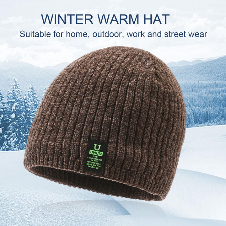 Men Autumn Winter Solid Color Knitting Hat Thickened Fleece Lining Beanie Hat Ear Protection Warm Windproof Hat Image 8