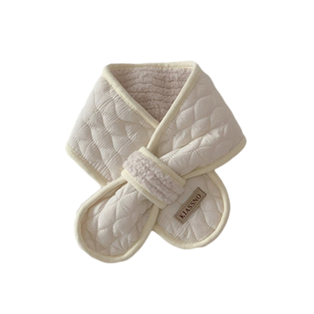 Kids Autumn Winter Solid Color Scarf Plaid Texture Fleece Lining Cotton Scarf Criss-cross Soft Warm Neck Warmer Image 3