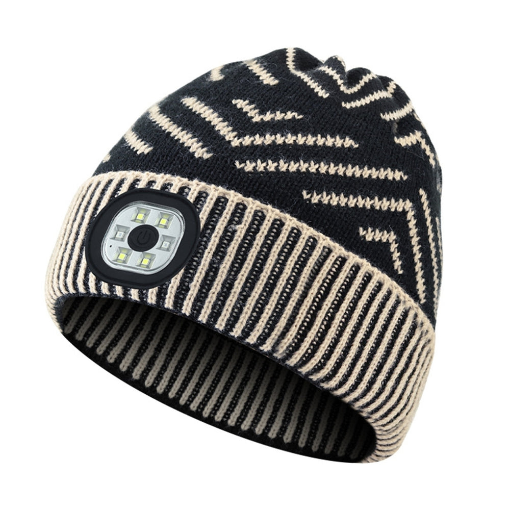 Unisex Striped Print LED Light Hat Knitting Beanie Hat Winter Outdoor Ridding Night Running Warning Light Hat Streetwear Image 2