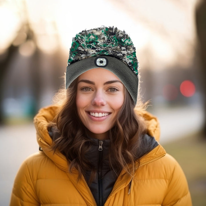 Unisex Camouflage Print Plush LED Light Hat Knitting Beanie Hat Winter Outdoor Ridding Night Running Warning Light Hat Image 4