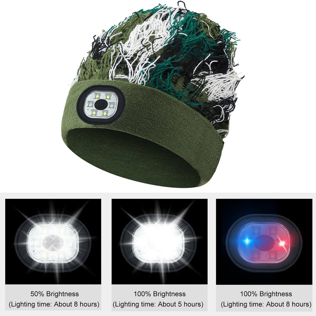 Unisex Camouflage Print Plush LED Light Hat Knitting Beanie Hat Winter Outdoor Ridding Night Running Warning Light Hat Image 6