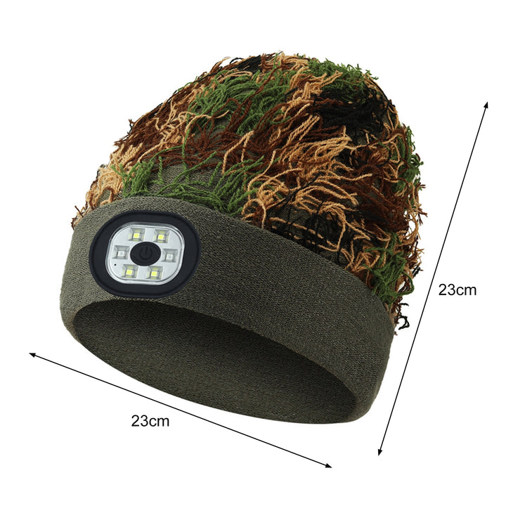 Unisex Camouflage Print Plush LED Light Hat Knitting Beanie Hat Winter Outdoor Ridding Night Running Warning Light Hat Image 8