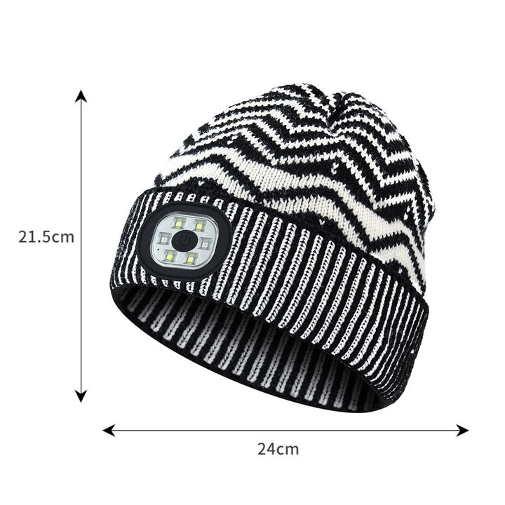 Unisex Striped Print LED Light Hat Knitting Beanie Hat Winter Outdoor Ridding Night Running Warning Light Hat Streetwear Image 7