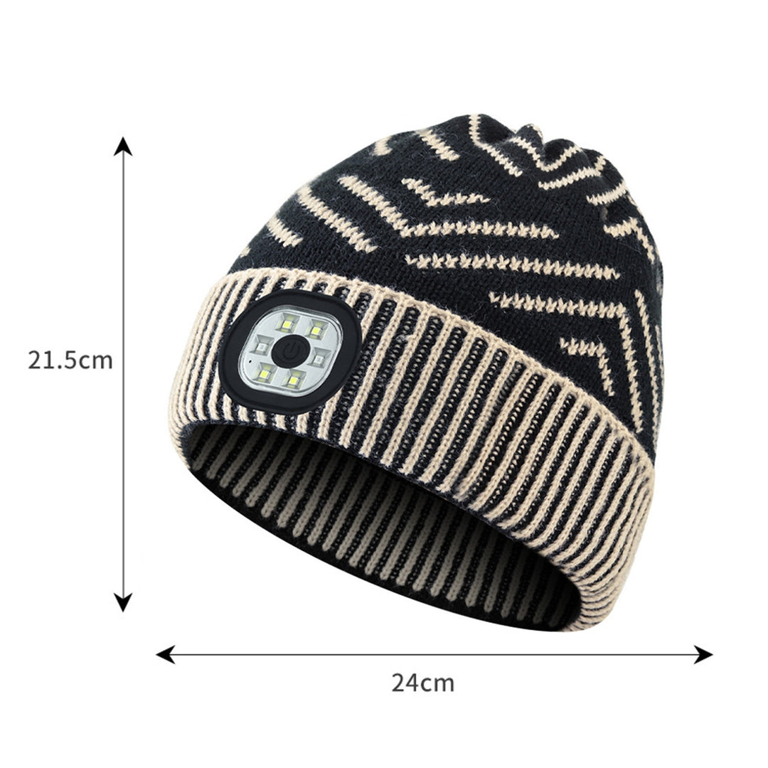 Unisex Striped Print LED Light Hat Knitting Beanie Hat Winter Outdoor Ridding Night Running Warning Light Hat Streetwear Image 8