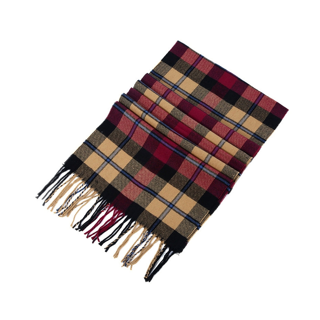 Autumn Winter Plaid Texture Tassel Scarf Elegant Thick Long Scarf Couple Warm Imitation Cashmere Shawl Wrap Image 2