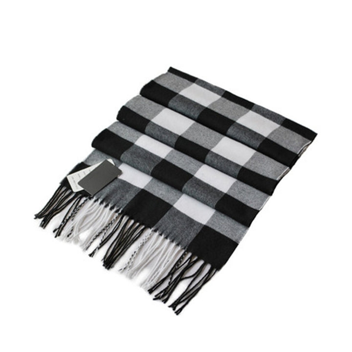 Autumn Winter Plaid Texture Tassel Scarf Elegant Thick Long Scarf Couple Warm Imitation Cashmere Shawl Wrap Image 1