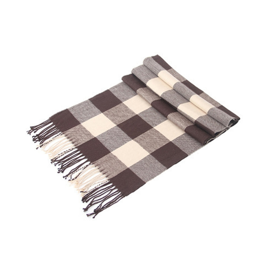 Autumn Winter Plaid Texture Tassel Scarf Elegant Thick Long Scarf Couple Warm Imitation Cashmere Shawl Wrap Image 4