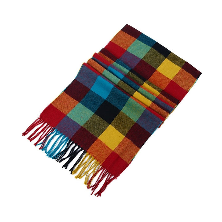 Autumn Winter Plaid Texture Tassel Scarf Elegant Thick Long Scarf Couple Warm Imitation Cashmere Shawl Wrap Image 1