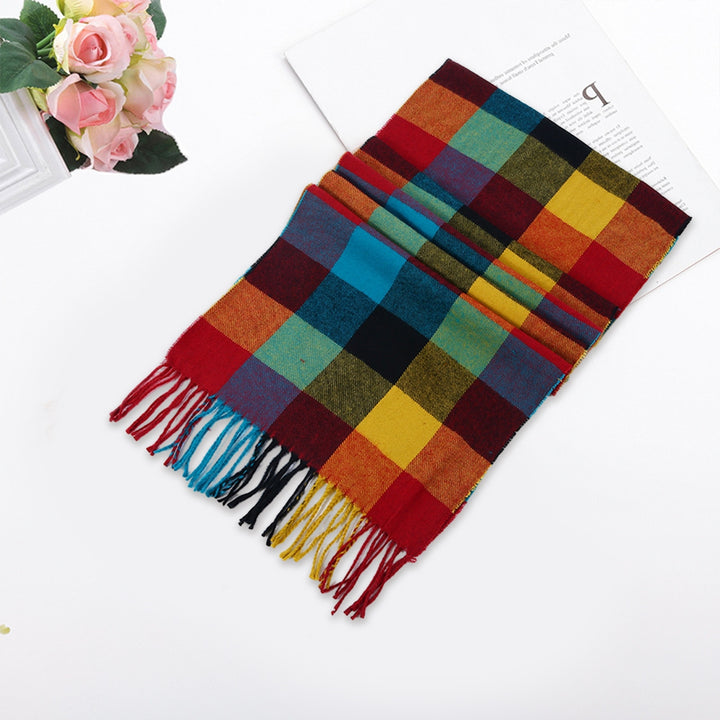 Autumn Winter Plaid Texture Tassel Scarf Elegant Thick Long Scarf Couple Warm Imitation Cashmere Shawl Wrap Image 7