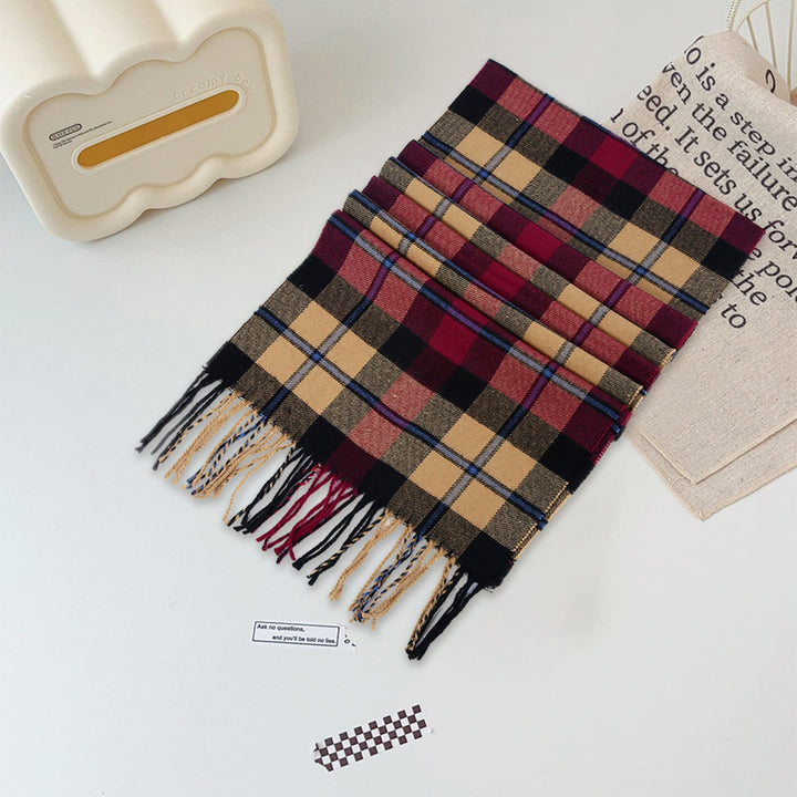 Autumn Winter Plaid Texture Tassel Scarf Elegant Thick Long Scarf Couple Warm Imitation Cashmere Shawl Wrap Image 8