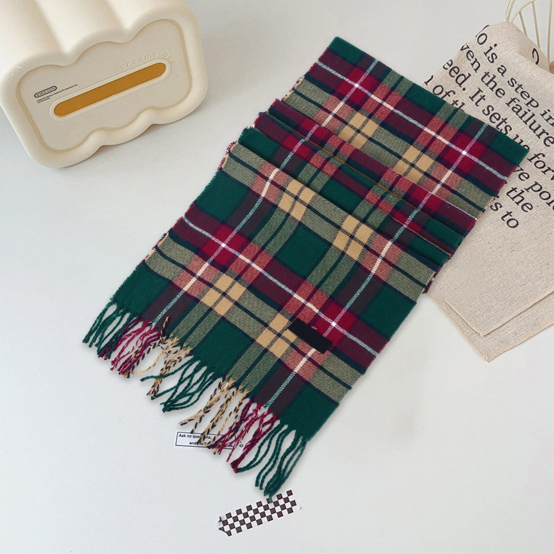 Autumn Winter Plaid Texture Tassel Scarf Elegant Thick Long Scarf Couple Warm Imitation Cashmere Shawl Wrap Image 12