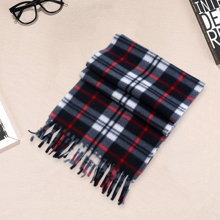 Unisex Winter Scarf Color Matching Plaid Print Tassel Thick Warm Soft Double-sided Plush Long And Image 11